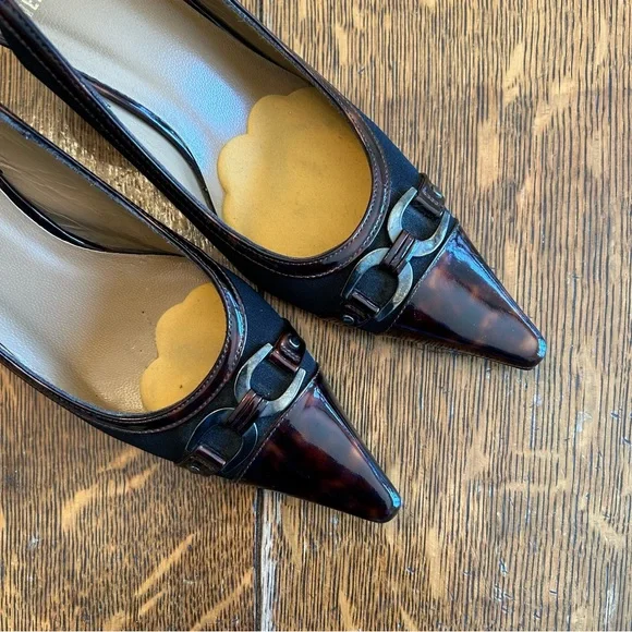 Vintage Designer Black and Brown Low Heeled Slingbacks - Picture 5 of 6